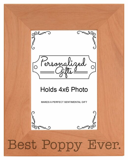 ThisWear Birthday Gift for Grandpa Best Poppy Ever Natural Wood Engraved 4x6 Portrait Picture Frame Wood